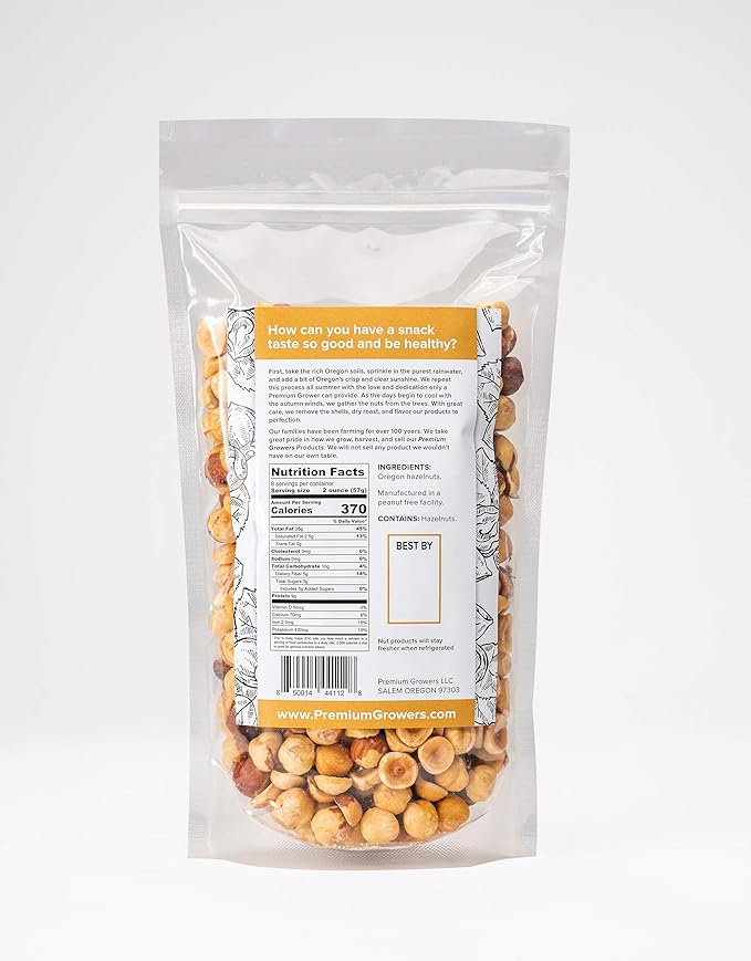 Oregon Farm To Table Hazelnuts from Premium Growers - Dry Roasted - Natural Roasted ??Kosher Certified - 1 LB bag