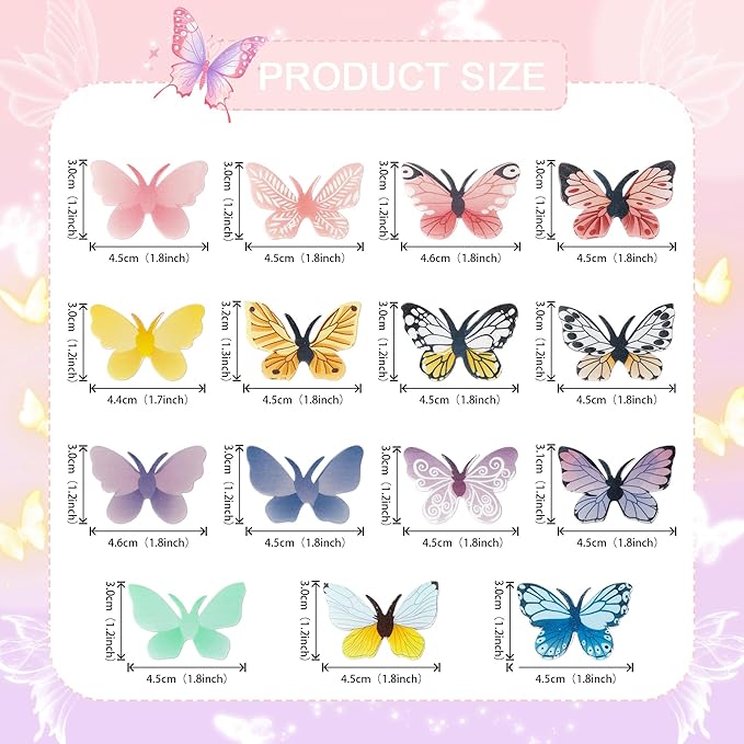 ZHUOWEISM 72 PCS Edible Butterfly Cupcake Toppers - Wafer Paper Butterflies - Colorful - Multiple Occasion