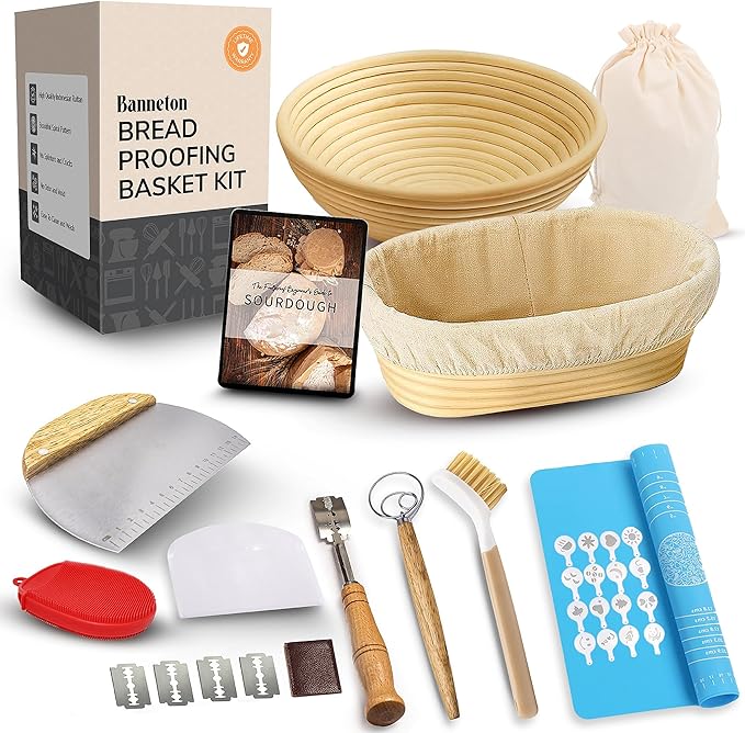 Trailblaze Banneton Bread Proofing Basket Set ??Complete Sourdough Bread Baking Supplies ??Sourdough Starter Kit ??Sourdough Proofing Basket Gift for Bakers - Bread Baskets (9" Round & 10" Oval)