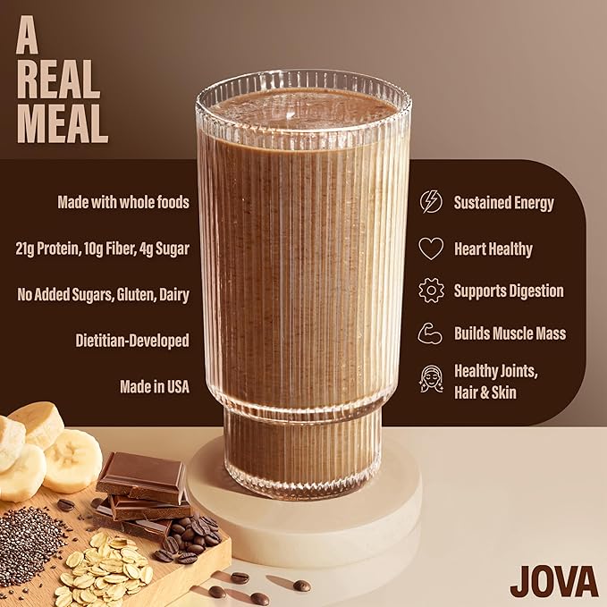 JOVA Mocha Smoothie | 25g Protein, 8g Fiber, Collagen | Real, Tasty Ingredients: Coffee, Cocoa, Walnuts, Oats, Hemp and Chia Seeds, Vanilla (Gluten-Free, Non-GMO, No Added Sugar, USA Made), 3-Pack