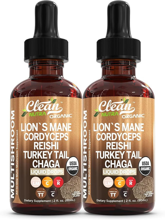 Mushroom Supplement Liquid Drops with Lions Mane Turkey Tail Cordyceps Reishi Chaga Shitake Maitake