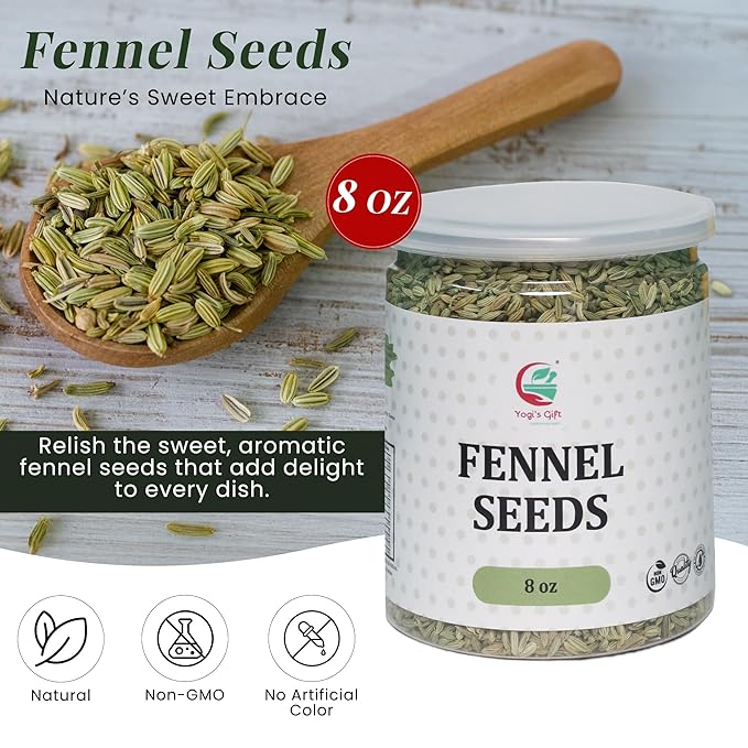 Fennel Seeds 8oz, 100% Pure & Natural Whole Fennel, Premium Quality Spice for Cooking & Tea, Fresh & Aromatic - By Yogi?™s Gift®