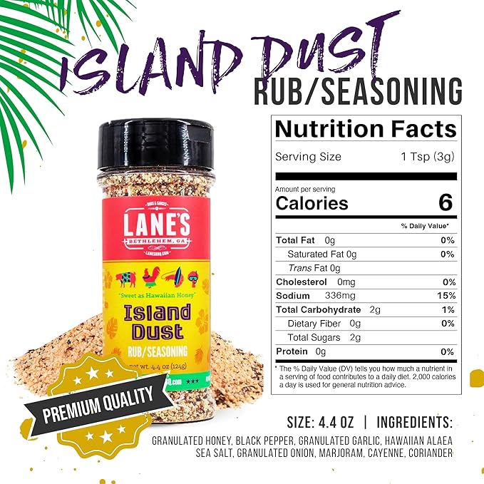 Lane's Island Dust Rub Alaea Hawaiian Sea Salt Seasoning Salt, All-Natural Hawaiian Alea Red Sea Salt Spice for Seafood & Meat, Made in USA, 4 Oz