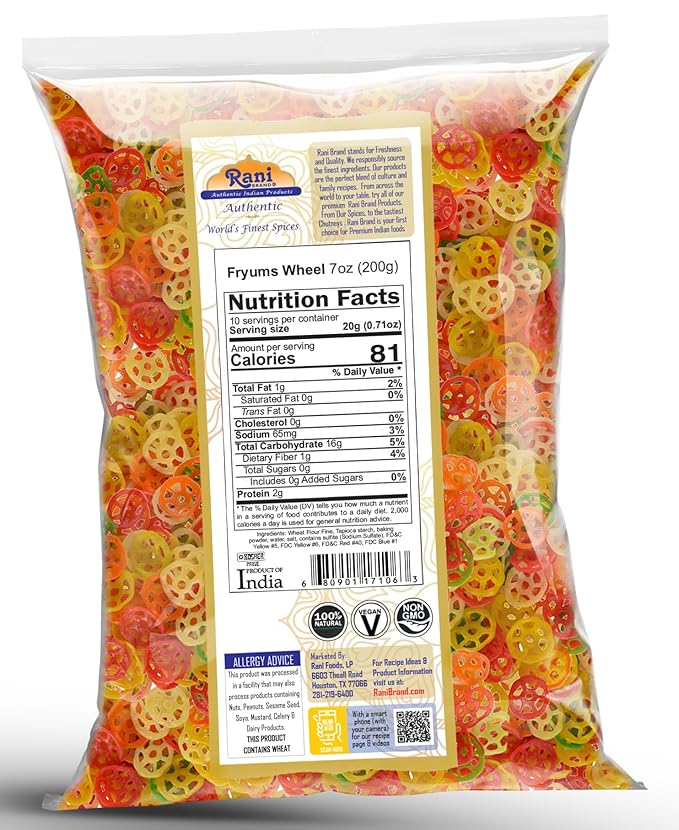 Rani Far Far/Fryums (Wheat & Tapioca Pellet) Wheel Shape 7oz (200g) ~ Vegan, Kosher, Uncooked, Used to Make Papad, Bhungra/Chip Snack