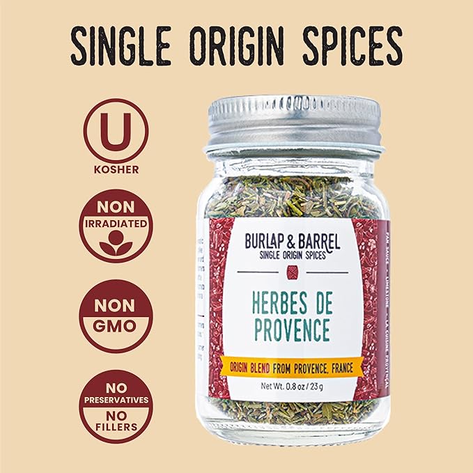 Burlap & Barrel Herbes de Provence – Iconic Herb Blend Grown & Blended in France – Herbes de Provence Seasoning – As Seen on Shark Tank - 0.8oz Glass Jar