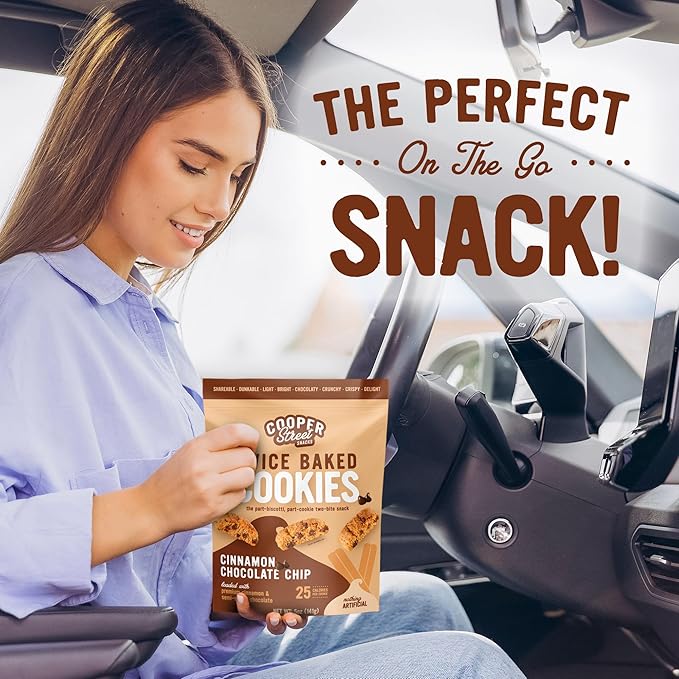 Cooper Street Italian Biscotti Cookies - Twice Baked Biscotti Style Cookie Biscuits in Delicious Cinnamon Chocolate Chip | Crispy, Light and Healthy Cookies | Peanut & Dairy Free | 5oz | 1 Pack