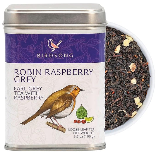 Birdsong Robin Raspberry Grey ??Organic Earl Grey with Raspberry & Citrus, Caffeinated Assam Black Tea, No Sugar, Loose Leaf 3.5 oz