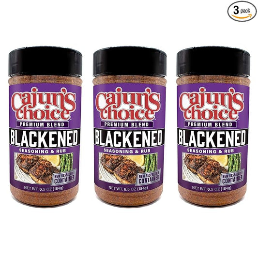 Cajun Choice Blackened Seasoning 6.5 OZ (Pack of 3) - Use for Grilling or Cooking Fish, Chicken, Pork, Steak, Vegetables, Burgers, Salmon, Soups, and anything else you want to Add Authentic Louisiana Flavoring to any Dish - (New Look - Same Great Taste)