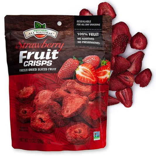 Brothers All Natural Freeze Dried Fruit Crisps, Strawberry, 1 Oz (Pack of 8), Made with 100% Fruit, Gluten Free, Soy Free, Vegan, Heathy Snack, Resealable Pouch