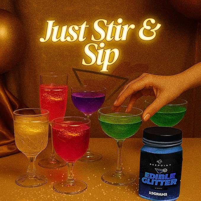 BeePoint Blue Edible Glitter for Drinks 15g - Food Grade, Vibrant Color Shimmer Powdered Dust for Drinks, Cocktails, Cake Decorating, Baking, Chocolates, Candy, Sweets, & Cookies - Vegan & Gluten Free