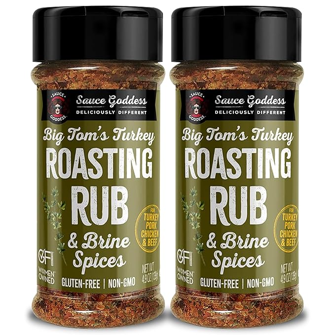 Sauce Goddess Big Tom's Turkey Roasting Rub and Brine Spices Shaker (2-Pack) - Gluten-Free, Seasonings and Spices for Cooking Turkey and Prime Rib Spices and Seasonings