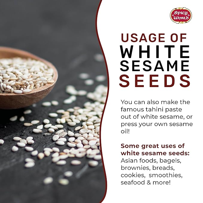 Spicy World White Sesame Seeds 3 LB Bag - Natural, Raw, Hulled, Non-GMO, Bulk Resealable Bag