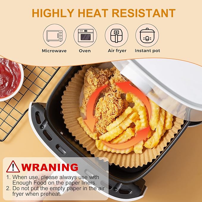 Air Fryer Paper Liners: 125Pcs Air Fryer Liner Disposable, Oilproof Waterproof Airfryer Parchment Paper Baking Liner Round Basket(6.5inch)