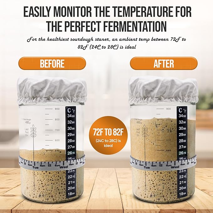 Sourdough Starter Kit - 34oz Large Capacity Glass Fermentation Jar with Lid, Silicon Spatula, and Measuring Spoons - Beginner Sourdough Starter Kit, Sourdough Bread Baking Supplies, Fermentation Kit