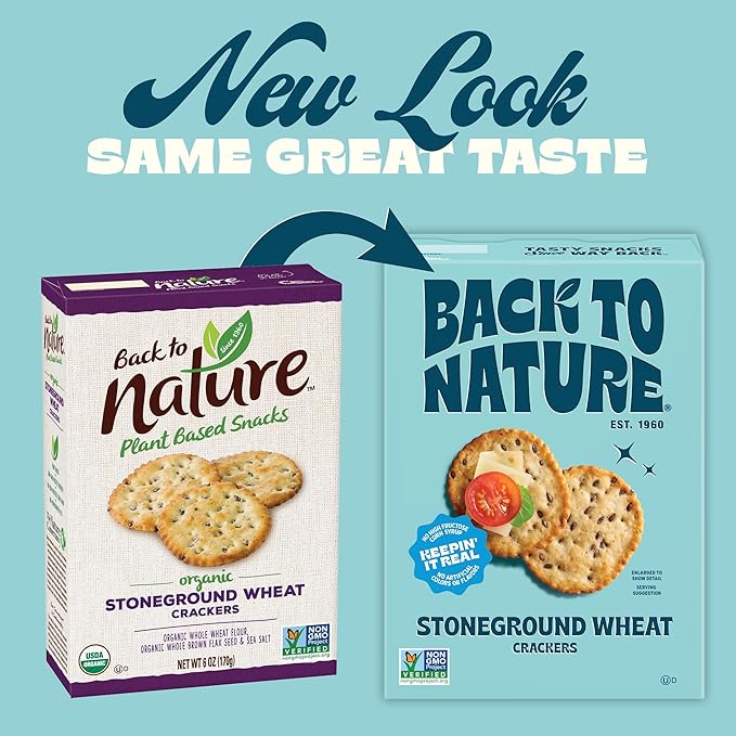 Back to Nature Stoneground Wheat Crackers, Non-GMO, Vegan Friendly Snack Cracker, Made with Whole Grains & Flax Seed, Snack Happy, 5oz Box