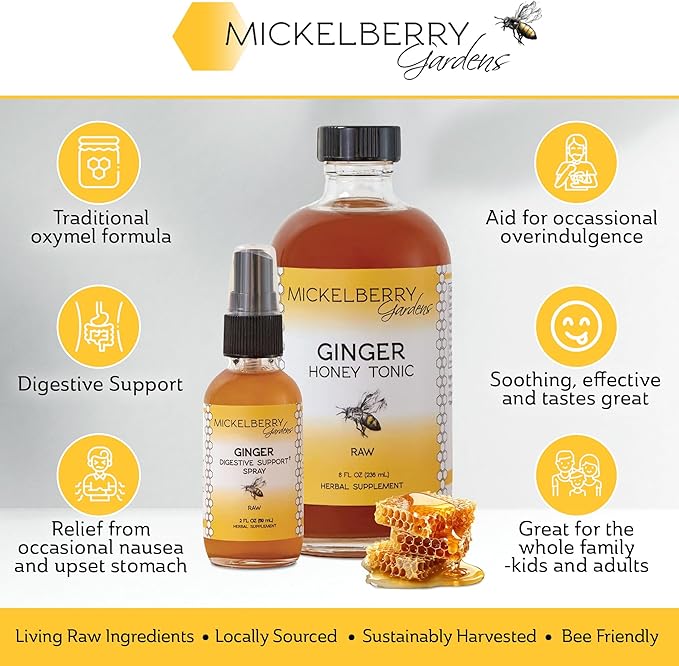 Mickelberry Gardens Immune Support Ginger Honey Spray ??Organic Ginger Shots & Syrup for Immunity Boost, Digestive Health, and Wellness ??2 Oz