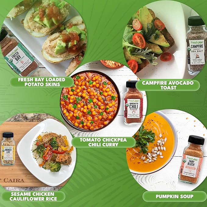 FreshJax Organic Camping Seasoning Gift Set ??5 Sampler Bottles for Grilling & Campfire Cooking ??Non-GMO, Gluten-Free, Keto ??Gourmet Spice Gift Box for Men, Dads, Outdoors & BBQ Lovers