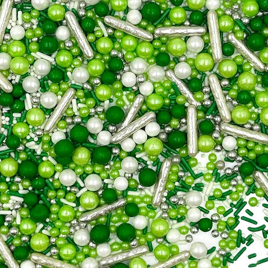 Sprinkles for Cake Decorating, Green and White Pearl Silver Jimmies St. Patrick?셲 Day Sprinkles Mix for Baking Cookies Cupcake Ice Cream