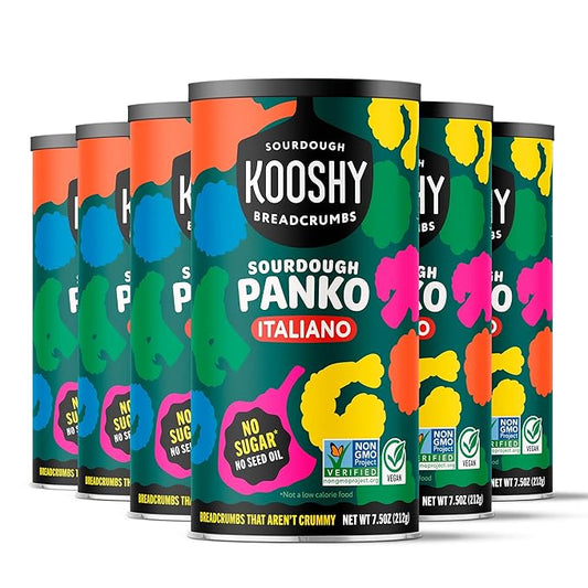 Kooshy Panko Italian Style Breadcrumbs | Vegan, Dairy Free, Non GMO Sourdough Bread Crumbs for Meatballs, Meat Cutlets, Vegetables, Meatloaf, Mac & Cheese (Italiano | 7.5 oz / 6 Pack)