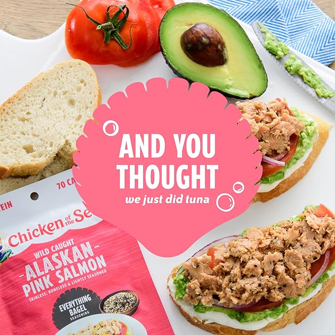 Chicken of the Sea Alaskan Pink Salmon, 2.5 oz. Packets (Box of 12), Wild Caught Salmon, Everything Bagel Seasoning