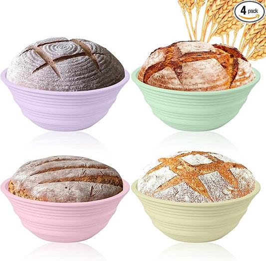 4Pcs Silicone Bread Proofing Baskets, 9" Collapsible Sourdough Bread Baking Supplies Non-Stick Round Dough Proofing Bowl Containers Oven Safe for Various Tastes Bread Making-BPA Free