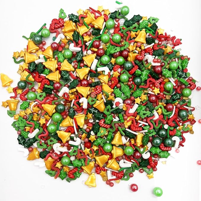 Tree Sprinkles Small Bell Candy Sugar Sprinkle Red and Green Sprinkles Cake Decorations Cupcake Toppers Cookie Decorating Ice Cream Celebrationsç«?00g/3.5oz)