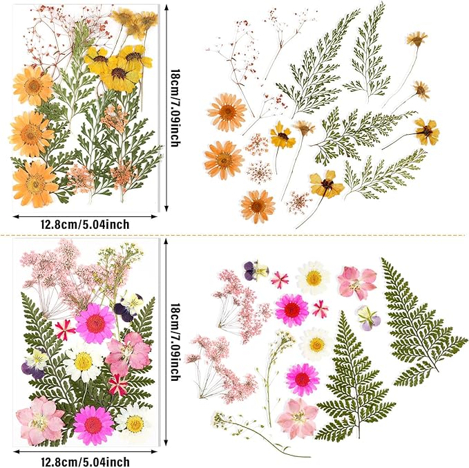 Nuanchu Pressed Flowers Bulk Dried Flower for Crafts, Dried Wildflowers Leave Natural with Tweezer for Resin Mold Scrapbooking Nail Soap Making DIY(Fresh Style,Elegant Color)