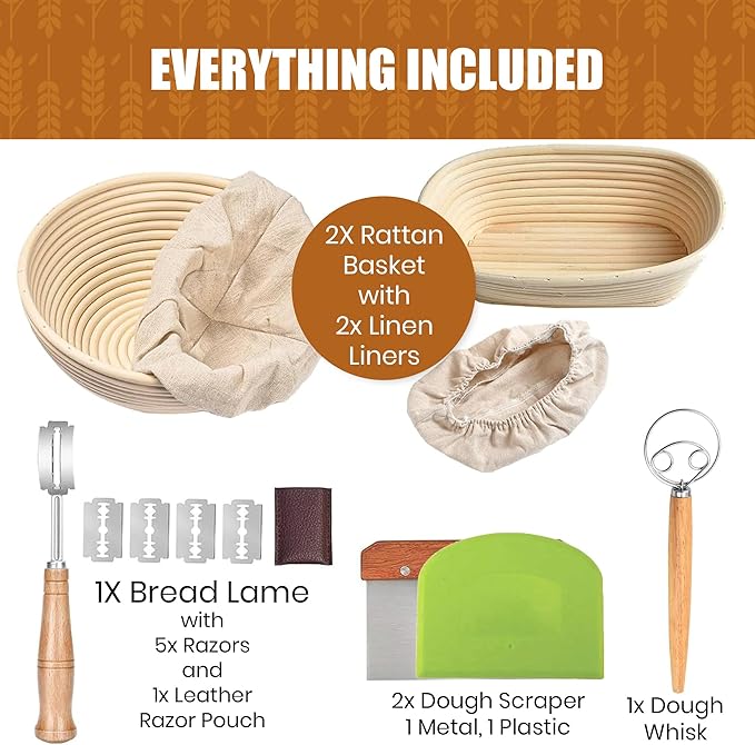 Bread Proofing Basket Set Sourdough Proofing Basket Round oval Proofing Bowls (Proofin basket 11PCS),sourdough bread baking supplies proofing baskets,banneton proofing basket 9.5" & 9"