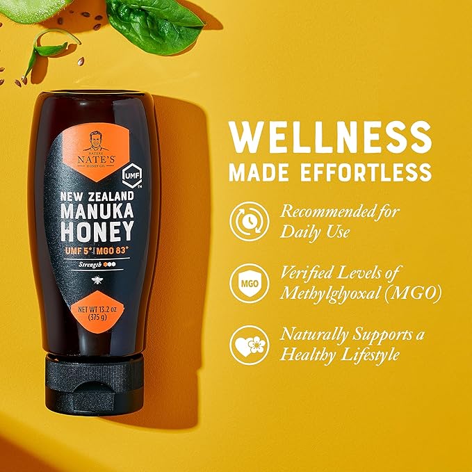 Nature Nate's | Raw Manuka Honey MGO 83+ | UMF 5+ Certified | 13.2 oz Squeeze Bottle