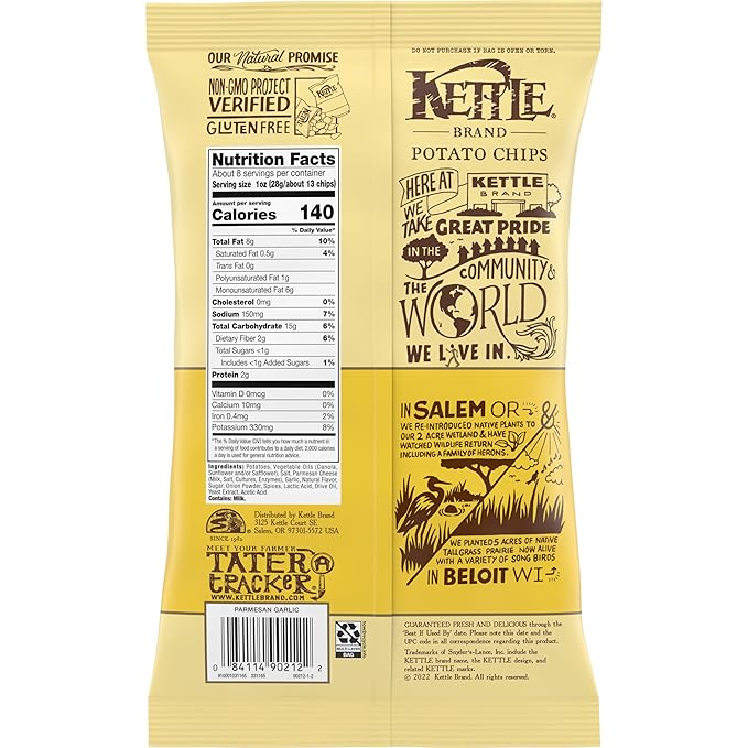 Kettle Brand Potato Chips Parmesan Garlic Kettle Chips, 7.5 Oz (Pack of 2)