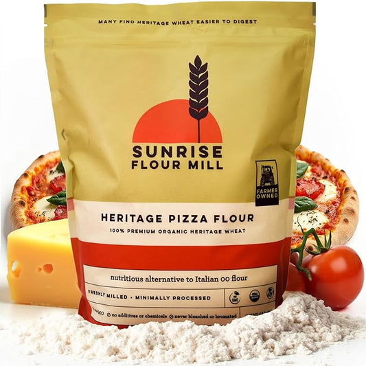 Sunrise Flour Mill USDA Organic Heritage Pizza Flour - 2 lbs | Organic Milled Flour from Hard Red Wheat | Easier to Digest with Less Bloating | No Bleaching or Bromating | Zero Additives