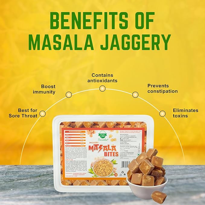 Danodia Foods Organic MASALA JAGGERY Bites/Blocks (450g/16 oz) | Ginger & Cardamom Infused | Gluten Free, Unrefined & Naturally Sweet Brown Gur | No Added Sugar | Delicious Vegan Snack & Sweetener
