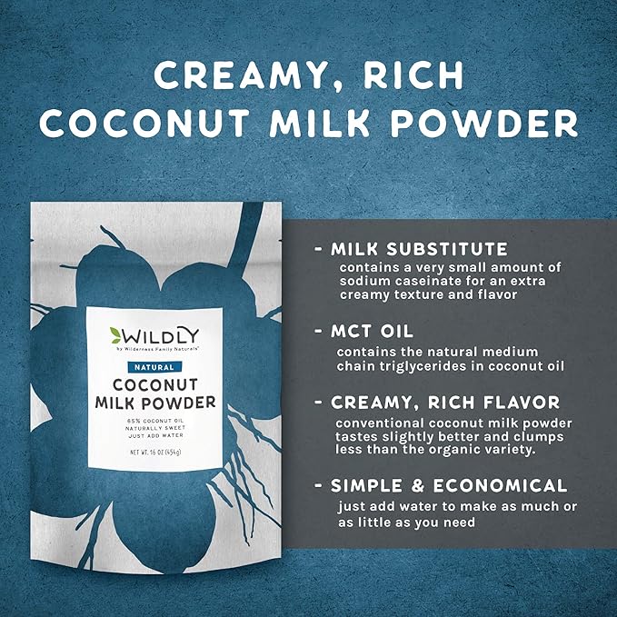 Wildly Conventional Coconut Milk Powder 16 Oz, 1 lb Bag - Naturally Sweet Creamer, Extra Creamy | Perfect in Smoothies, Coffee, Baking, & Cooking