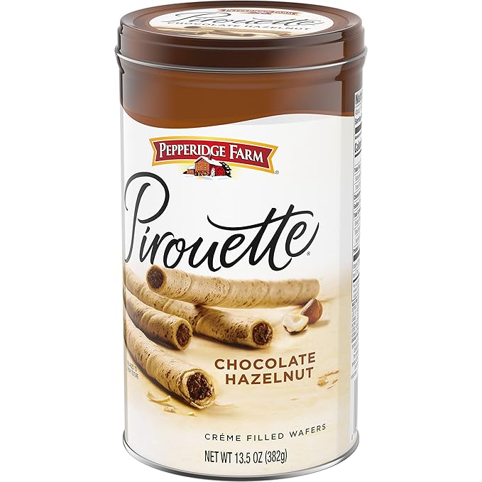 Pepperidge Farm Pirouette Cookies, Chocolate Hazelnut Créme Filled Wafers, 13.5 Oz Tin (Pack of 2)