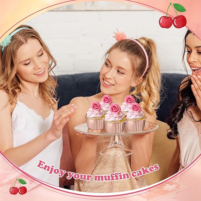 300 Pack Rose Gold Cupcake Liners Bulk Disposable Foil Muffin Cups 3.5 oz Wrappers for Baking Aluminum Paper Mini Metallic Disposable Holiday Party Wedding Festival Supply