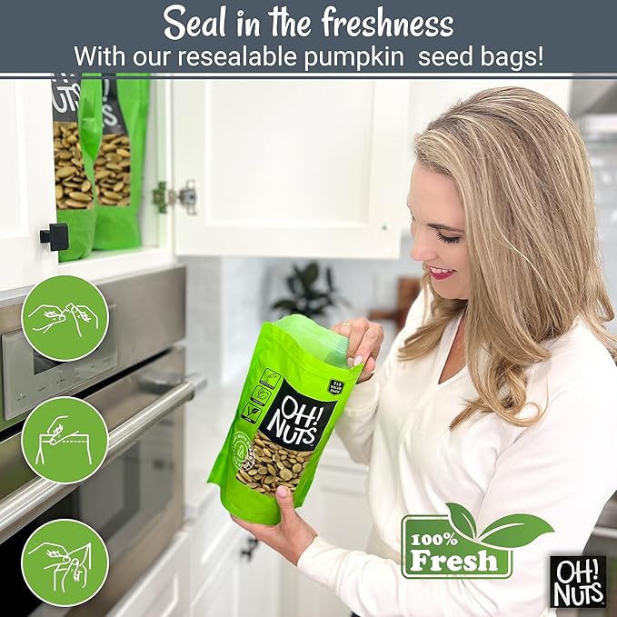 Oh! Nuts Pumpkin Seeds - Roasted Salted - 2 lb - No Shell Pepitas - Packed in New York Zip-Seal Bag for Exceptional Freshness