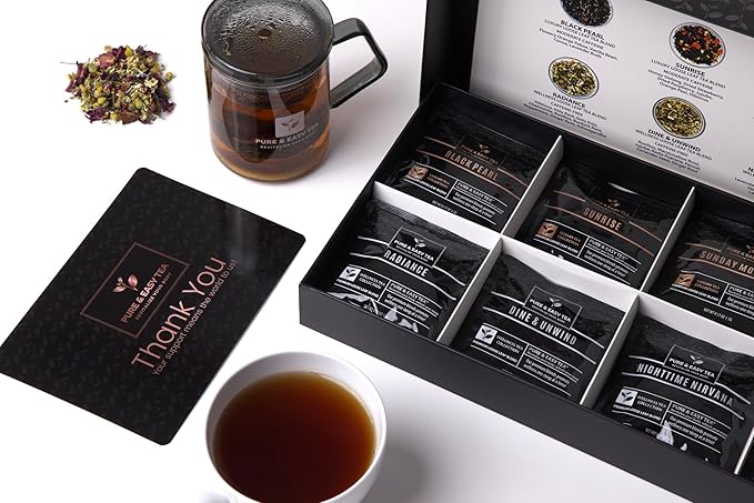 Pure And Easy Tea, Premium Tea Sampler Gift Box & Tea Infuser Brewing Mug, Tea Lovers Dream, 30 Count Tea Collection Makes 60 Cups