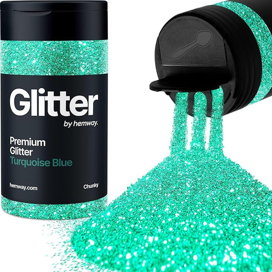 Hemway Premium Glitter Shaker - Turquoise Blue | 130g Chunky Metallic Flake Sequins for Resin & Epoxy Crafts | Craft Supplies for Tumblers, Festival, Art