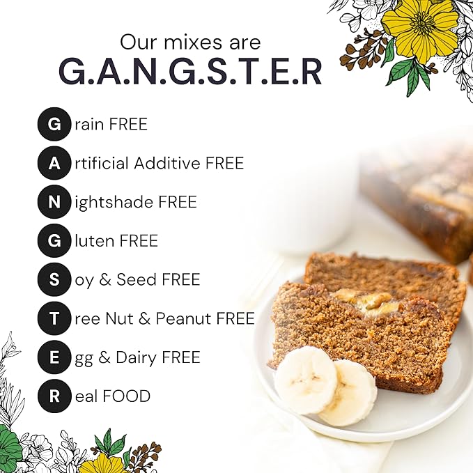 eat G.A.N.G.S.T.E.R. Vegan Banana Bread Mix, Allergy-Friendly Baking Mix, Grain-Free, No Dairy, Nuts, Gluten, Dairy, For Paleo & AIP Diets, Delicious Loaf, Doughnuts, Breakfast, Healthy Snack, Dessert