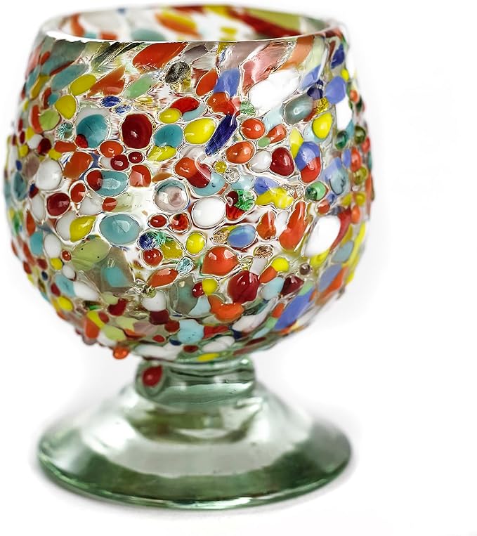 Authentic Mexican Tequila Hand Blown Shot Glasses - Set of 4-2 oz - Mini Glass Snifters - Heavy Base - Cognac (Confetti)