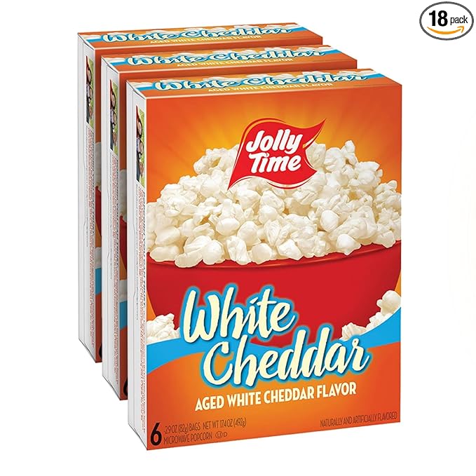 Jolly Time White Cheddar Cheese Microwave Popcorn, 2.9oz Sharing Bag, 6 Bags Per Carton (White Cheddar, 2.9 Ounce (Pack of 18))