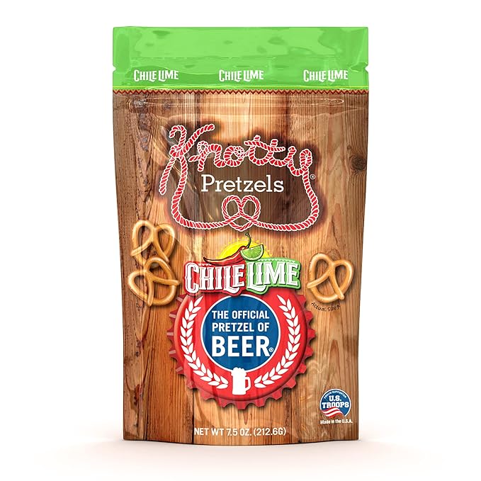 Knotty Pretzels ?쏷he Official Pretzel of Beer??7.5 oz Individual Seasoned Pretzels in Resealable Pretzel Snack Bags, The Perfect Pairing for Beer, Chile Lime Flavor (6-Pack)