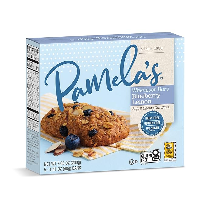 Pamela's Products Gluten Free Whenever Bars, Blueberry Lemon Box, 7.05 Oz, 30 Count, Pack of 6