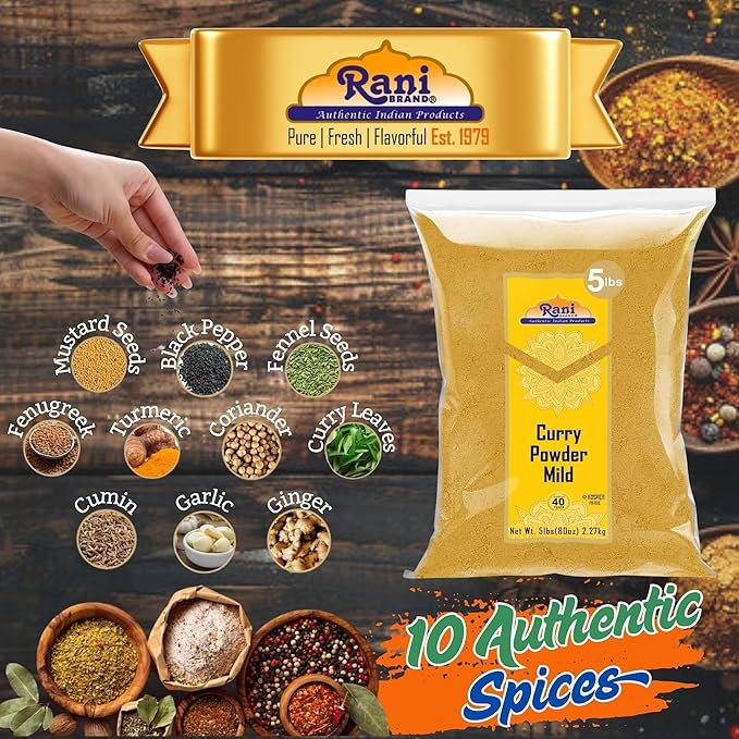 Rani Curry Powder Mild (10-Spice Authentic Indian Blend) 80oz (5lbs) 2.27kg Bulk ~ All Natural | Salt-Free | NO Chili or Peppers | Vegan | No Colors | Gluten Friendly | NON-GMO | Indian Origin