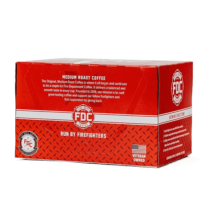 Fire Department Coffee - Gives Back to Firefighters - Original Medium Roast Coffee Pods - Balanced & Smooth - Roasted in the USA - Premium K Cups - Veteran Owned - 12 Single Pods
