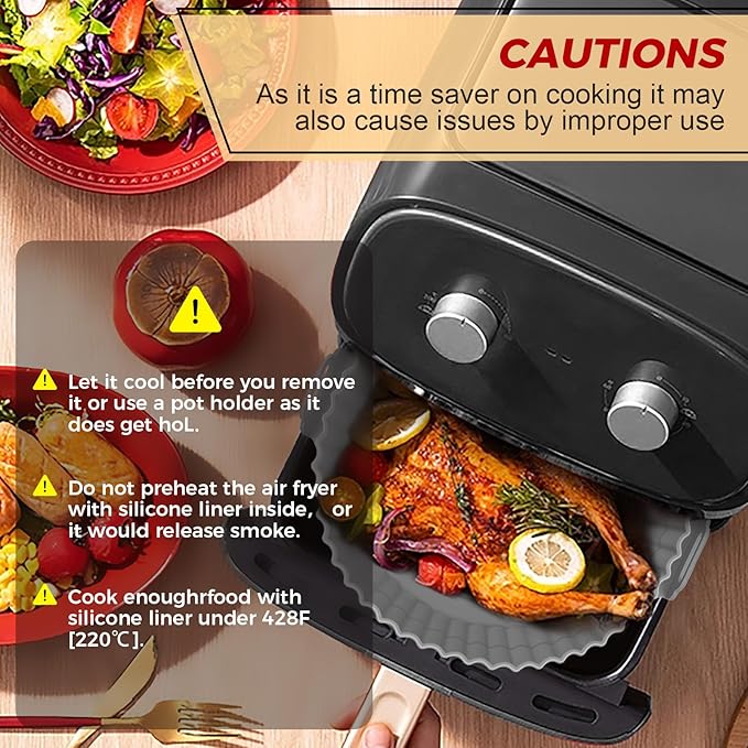 3 Pack Air Fryer Silicone Liners for 5 QT or Bigger, Reusable Food Grade Silicone Airfryer Liners Pot Baking Basket Accessories Replacement of Flammable Disposable Parchment Paper Top 8.7 inch