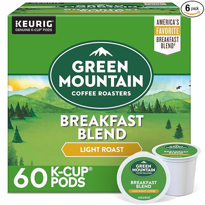 Green Mountain Coffee Roasters Breakfast Blend, Keurig Single Serve K-Cup Pods, Light Roast Coffee, 60 Count, (6 Packs of 10)
