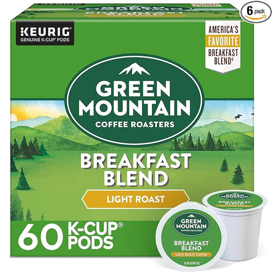 Green Mountain Coffee Roasters Breakfast Blend, Keurig Single Serve K-Cup Pods, Light Roast Coffee, 60 Count, (6 Packs of 10)