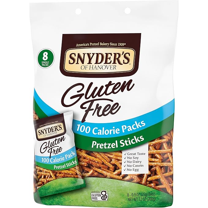 Snyder's of Hanover Gluten Free Pretzel Sticks, 100 Calorie Individual Packs, 8 Ct (Pack of 2)