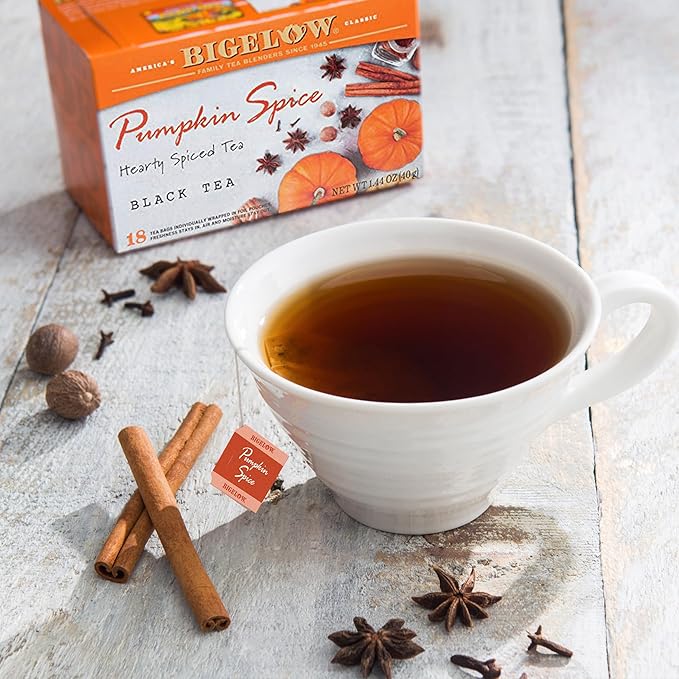 Bigelow Tea Pumpkin Spice Black Tea, Caffeinated Tea with Pumpkin Pie Flavor, Holiday and Christmas Tea, 18 Count Box (Pack of 6), 108 Tea Bags Total